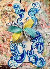 Load image into Gallery viewer, Blue and white bunny door hanger 21”