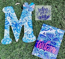 Load image into Gallery viewer, Chinoiserie painted capital letter door hanger, 22”