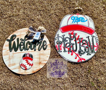 Load image into Gallery viewer, Baseball with cap, Door hanger or welcome with baseball attachment door hanger