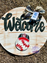 Load image into Gallery viewer, Baseball with cap, Door hanger or welcome with baseball attachment door hanger