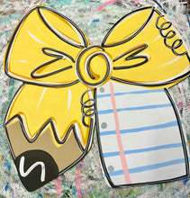 Load image into Gallery viewer, Teacher Bow door hanger, with apple attachment