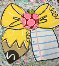 Load image into Gallery viewer, Teacher Bow door hanger, with apple attachment