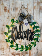 Load image into Gallery viewer, Initial in a circle door hanger with greenery