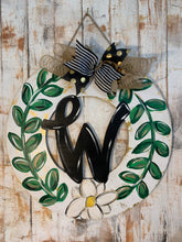 Load image into Gallery viewer, Initial in a circle door hanger with greenery