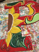 Load image into Gallery viewer, Red sunflower single letter door hanger