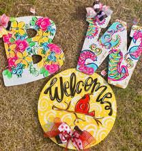 Load image into Gallery viewer, Bright Spring flowers single letter door hanger