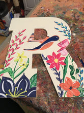 Load image into Gallery viewer, Hummingbird with flowers single letter door hanger