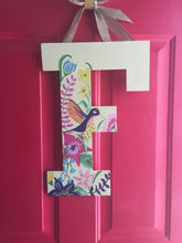 Load image into Gallery viewer, Hummingbird with flowers single letter door hanger