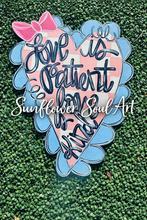 Load image into Gallery viewer, Scalloped heart door hanger with bow and verse 22”
