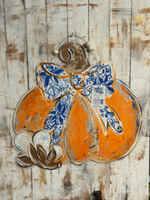 Load image into Gallery viewer, Pumpkin with Chinoiserie bow and cotton boll
