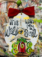 Load image into Gallery viewer, Hand painted church ornament with quote and gold accents 5”
