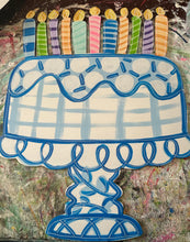 Load image into Gallery viewer, Blue and white Birthday cake door hanger 22”
