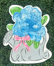 Load image into Gallery viewer, Watering Can with Hydrangeas and pink bow

