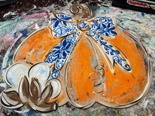 Load image into Gallery viewer, Pumpkin with Chinoiserie bow and cotton boll
