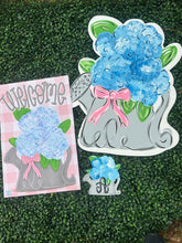 Load image into Gallery viewer, Watering Can with Hydrangeas and pink bow
