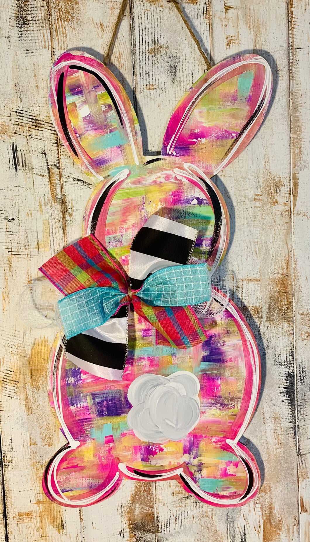 Colorful bunny door hanger 21”