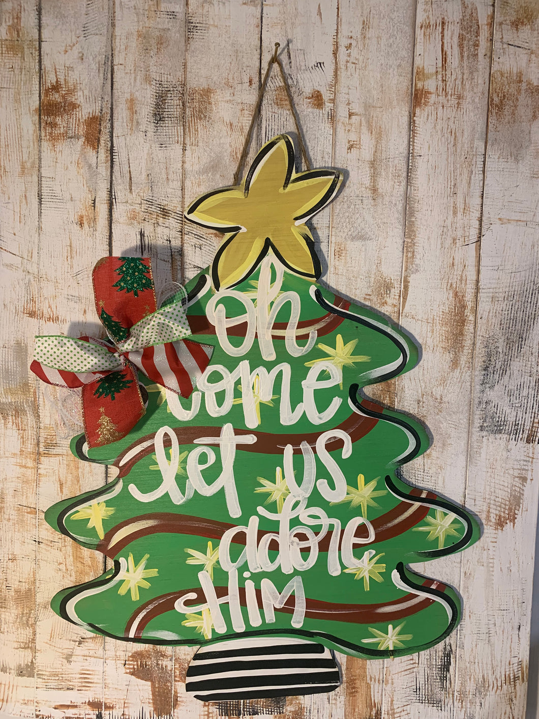 Christmas Tree door hanger, Oh Come let us adore Him