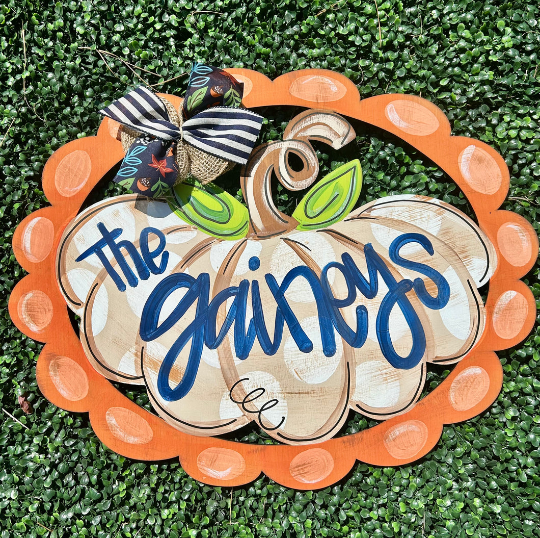 Personalized pumpkin door hanger