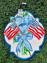 Load image into Gallery viewer, Patriotic door hanger with hydrangea coquette, preppy
