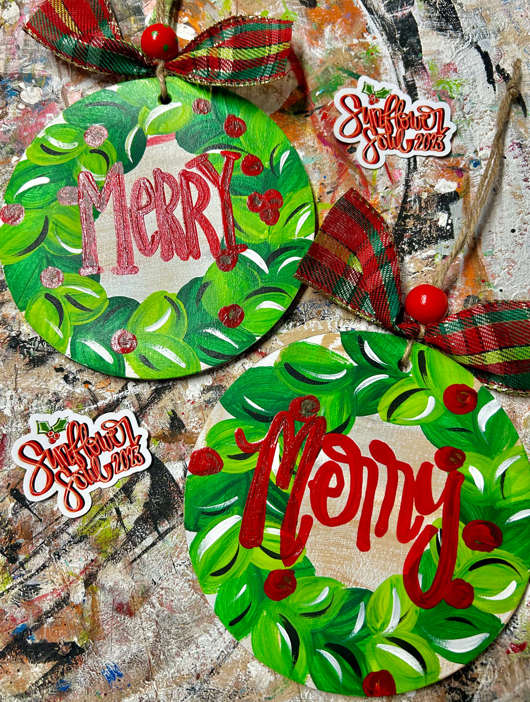 Holly wreath ornaments, can be personalized