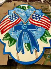 Load image into Gallery viewer, Patriotic door hanger with hydrangea coquette, preppy
