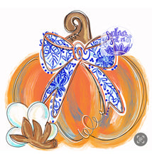 Load image into Gallery viewer, Pumpkin with Chinoiserie bow and cotton boll

