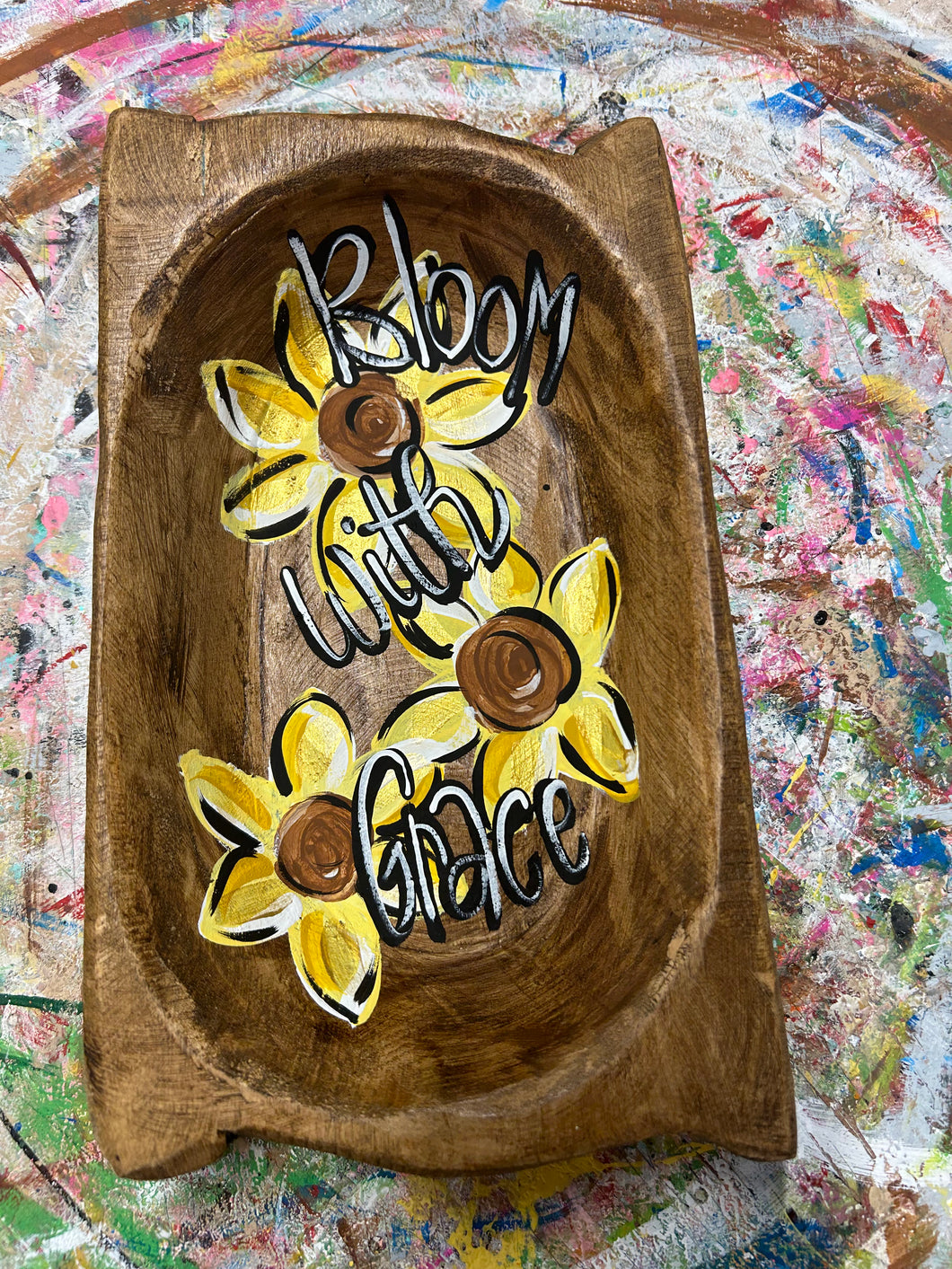 Sunflower painted dough bowl