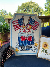 Load image into Gallery viewer, Patriotic Cupcake Door Hanger, America 250 Years Door Sign, Fourth of July Front Door Decor, USA Flag Wooden Door Hanger, Independence Day Decor
