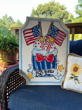 Load image into Gallery viewer, Patriotic Cupcake Door Hanger, America 250 Years Door Sign, Fourth of July Front Door Decor, USA Flag Wooden Door Hanger, Independence Day Decor
