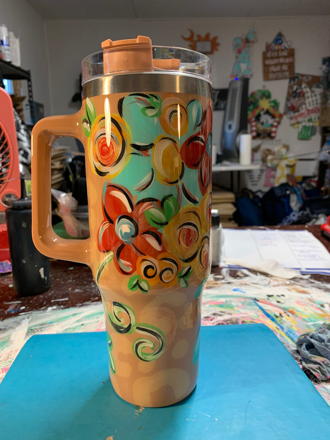 40 oz tumbler with handle -painted