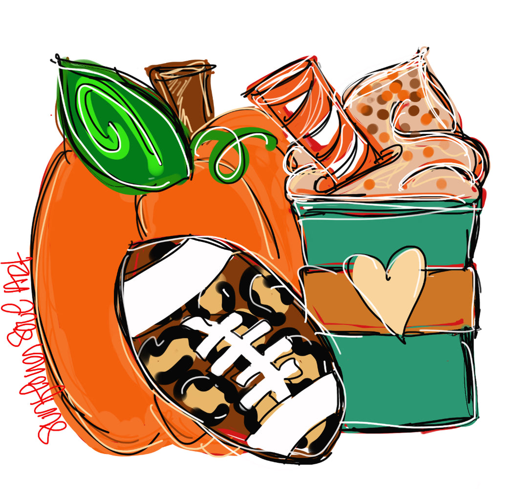 Pumpkin with football and coffee door hanger