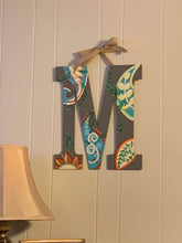 Load image into Gallery viewer, Grey with paisley single letter door hanger
